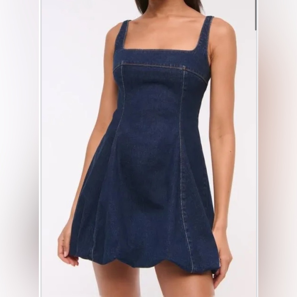 Abercrombie & Fitch Squareneck Bubble Hem Denim Mini Dress